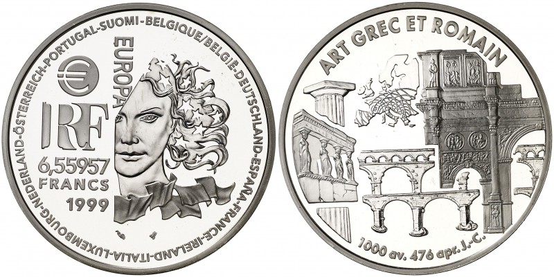 1999. Francia. Monnaie de París. 6,55957 francos. (Kr. 1244). 22,20 g. AG. Arte ...