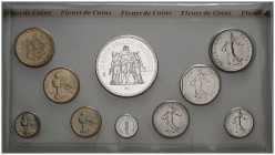 1980. Francia. 1, 5, 10, 20 céntimos, 1/2, 1, 2, 5, 10 y 50 francos. (Kr. 5517). En carterita oficial con certificado. S/C.
