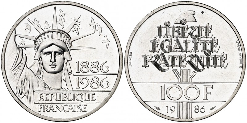 1986. Francia. 100 francos piedfort (Kr. P972). 30 g. AG. Centenario de la Estat...