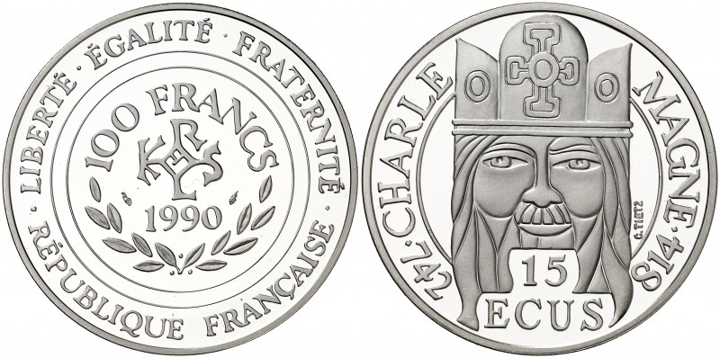 1990. Francia. Monnaie de París. 100 francos (15 ecus). (Kr. 982). 22,20 g. AG. ...