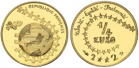 2002. Francia. Monnaie de París. 1/4 de euro. (Fr. 759) (Kr. 1331). 3,11 g. AU. "El euro de los niños". Acuñación de 5000 ejemplares. En estuche origi...