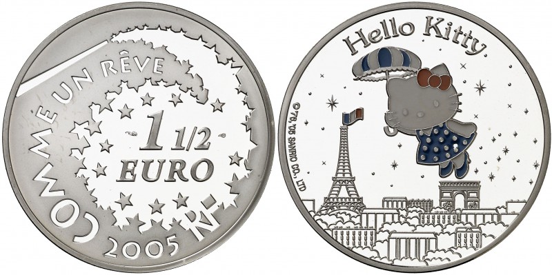 2005. Francia. Monnaie de París. 1 1/2 euro. (Kr. 2036). 22,20 g. AG. Hello Kitt...