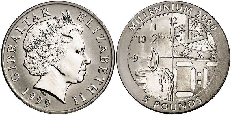 1999. Gibraltar. Isabel II. 5 libras. (Kr. 797). 10,65 g. Titanio. Milenio. S/C.