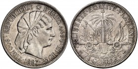 1887. Haití. 1 gourde. (Kr. 46). 24,94 g. AG. Leves marquitas. MBC+.