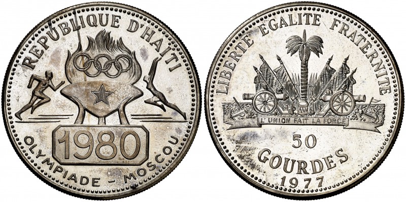 1977. Haití. 50 gourdes. (Kr. 129). 21,48 g. AG. Juegos Olímpicos - Moscú '80. A...