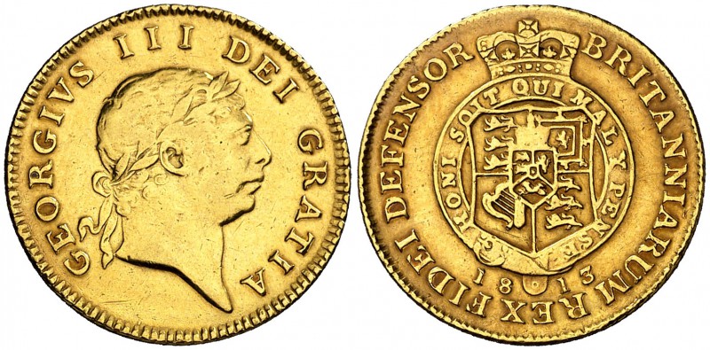 1813. Inglaterra. Jorge III. 1/2 guinea. (Fr. 367a) (Kr. 651). 4,15 g. AU. Limpi...
