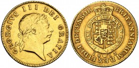 1813. Inglaterra. Jorge III. 1/2 guinea. (Fr. 367a) (Kr. 651). 4,15 g. AU. Limpiada. Rara. (MBC).
