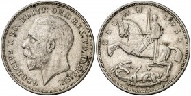 1935. Inglaterra. Jorge V. 1 corona. (Kr. 842). 28,24 g. AG. Jubileo de Plata. EBC-.