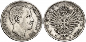 1902. Italia. Víctor Manuel III. R (Roma). 1 lira. (Kr. 32). 4,92 g. AG. MBC.