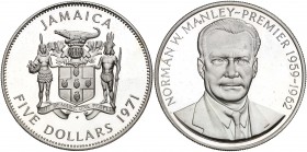 1971. Jamaica. 5 dólares. (Kr. 58). 40,99 g. AG. Escasa. Proof.
