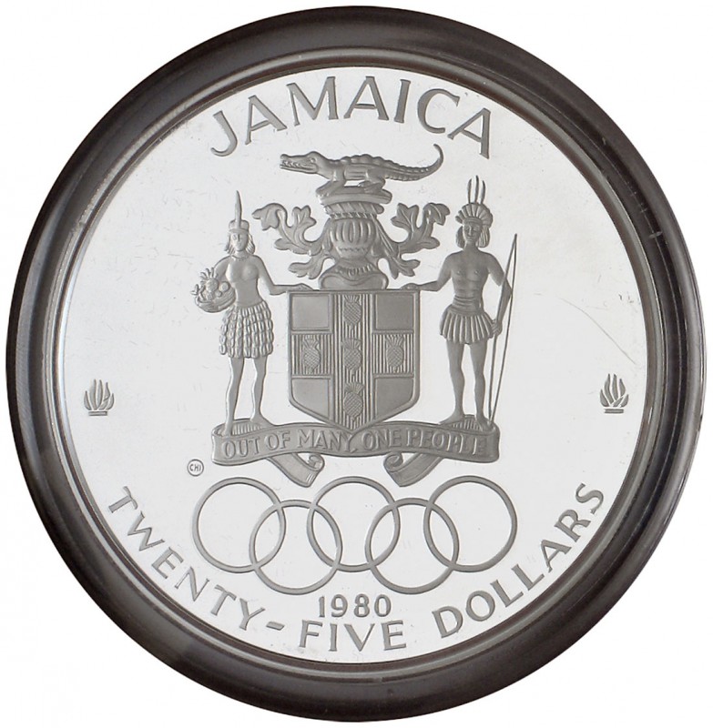 1980. Jamaica. Isabel II. 25 dólares. (Kr. 88). 136,08 g. AG. Medallistas Olímpi...