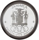 1980. Jamaica. Isabel II. 25 dólares. (Kr. 88). 136,08 g. AG. Medallistas Olímpicos. En estuche oficial. Proof.