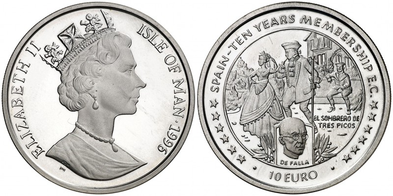 1996. Isla de Man. Isabel II. 10 euros. (Kr. 718). 10,22 g. AG. España - 10 años...