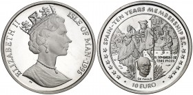 1996. Isla de Man. Isabel II. 10 euros. (Kr. 718). 10,22 g. AG. España - 10 años miembro de la CE. Escasa. Proof.