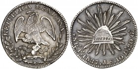 1837. México. PI (San Luis Potosí). 8 reales. (Kr. 377.12). 26,96 g. AG. Escasa. MBC.