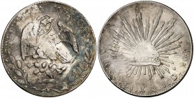 1891. México. Go (Guanajuato). RS. 8 reales. (Kr. 377.8). 26,97 g. AG. Golpecitos. MBC.