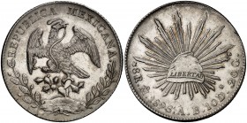 1896. México. (México). AB. 8 reales. (Kr. 377.10). 27 g. AG. S/C-.