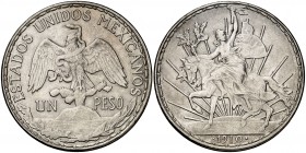 1910. México. 1 peso. (Kr. 453). 27 g. AG. Caballito. EBC-.