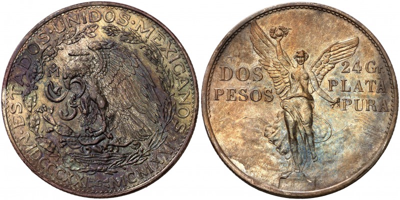 1921. México. (México). 2 pesos. (Kr. 462). 26,60 g. AG. Centenario de la Indepe...