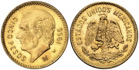 1955. México. M (México). 5 pesos. (Fr. 168R) (Kr. 464). 4,17 g. AU. EBC+.