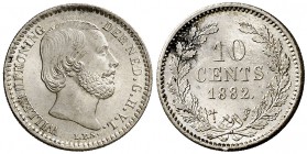 1882. Países Bajos. Guillermo III. 10 céntimos. (Kr. 80). 1,40 g. AG. S/C-.