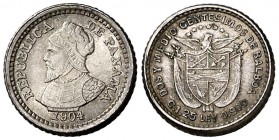 1904. Panamá. 2 1/2 centésimos. (Kr. 1). 1,26 g. AG. S/C.