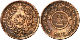 1870. Paraguay. 2 centésimos. (Kr. 3). 9,85 g. CU. MBC.
