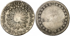 1838. Perú. Areq (Arequipa). 2 reales. (Kr. 169.2). 5,79 g. AG. BC+/BC-.