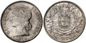 1916. Portugal. 50 centavos. (Kr. 561). 12,43 g. AG. Bella. S/C-.