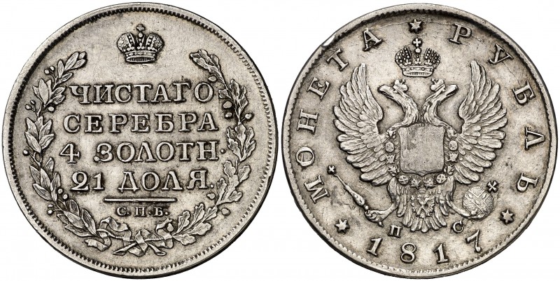 1817. Rusia. Alejandro I. (San Petersburgo). . 1 rublo. (Kr. 130). 20,41 g. AG. ...