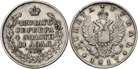 1817. Rusia. Alejandro I. (San Petersburgo). . 1 rublo. (Kr. 130). 20,41 g. AG. MBC+.