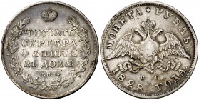 1828. Rusia. Nicolás I. (San Petersburgo). . 1 rublo. (Kr. 161). 20,41 g. AG. MBC+.