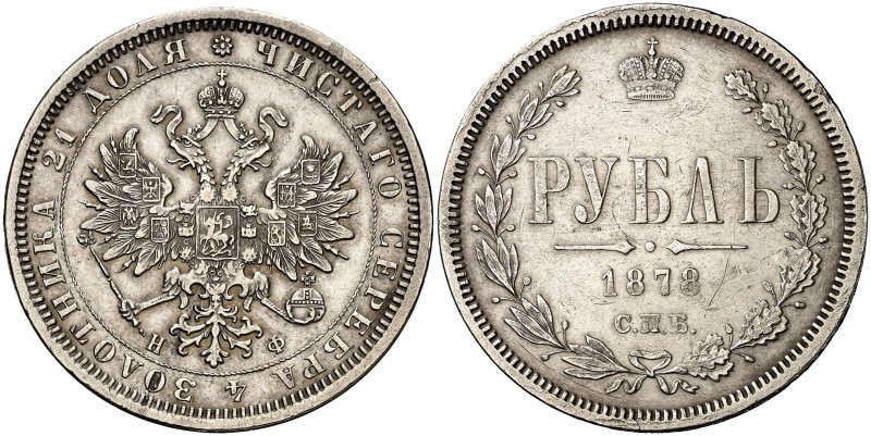 1878. Rusia. Alejandro II. (San Petersburgo). . 1 rublo. (Kr. 25). 20,74 g. AG. ...