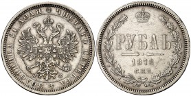 1878. Rusia. Alejandro II. (San Petersburgo). . 1 rublo. (Kr. 25). 20,74 g. AG. EBC-/MBC+.