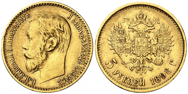 1898. Rusia. Nicolás II. . 5 rublos. (Fr. 180) (Kr. 62). 4,26 g. AU. MBC/MBC+.