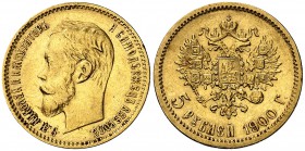 1900 Rusia. Nicolás II. . 5 rublos. (Fr. 180) (Kr. 62). 4,27 g. AU. MBC+.