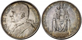 1934. Vaticano. Pío XI. 10 liras. (Kr. 18). 10 g. AG. Anno XIII. EBC.