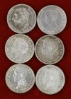 1885 a 1910. Alfonso XII y XIII. 50 céntimos. Lote de 6 monedas distintas. A examinar. MBC-/EBC-.