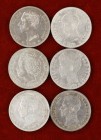1876 a 1904. Alfonso XII y XIII. 1 peseta. Lote de 6 monedas distintas. A examinar. BC+/MBC+.