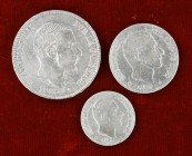 1885. Alfonso XII. Manila. 10, 20 y 50 centavos. Lote de 3 monedas. A examinar. BC/MBC.