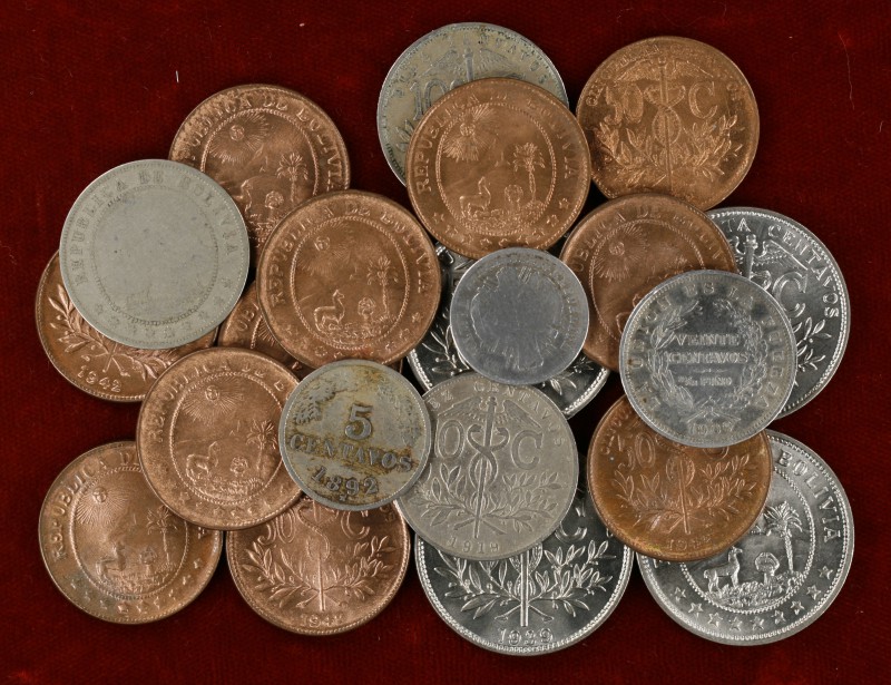 s. XIX-XX. Bolivia. Lote de 21 monedas de distintos valores y metales (dos en pl...