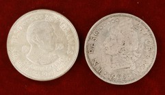 1952 y 1955. República Dominicana. 1 peso. AG. Lote de 2 monedas. MBC+/EBC-.