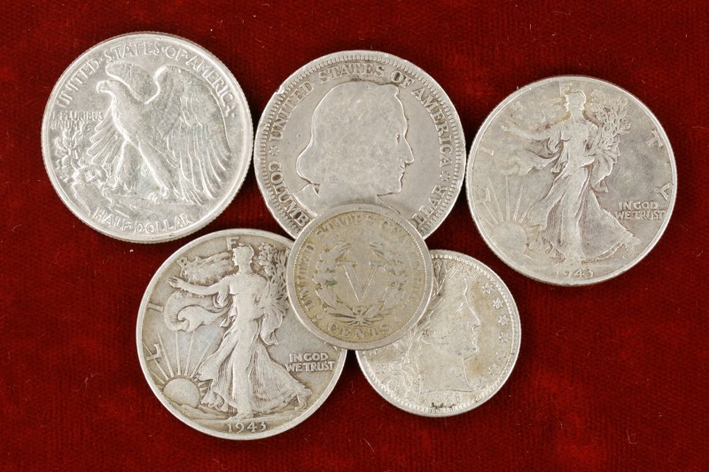 1893 a 1945. Estados Unidos. 5 centavos, 1/4 y 1/2 dólar (cuatro). Lote de 6 mon...