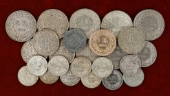 s. XX. Suiza. 2 rappens, 1/2 (once), 1 (ocho) y 2 francos (cinco). Lote de 25 monedas distintas (16 en plata). A examinar. MBC-/EBC.