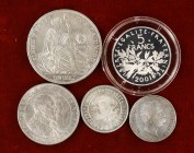s. XIX - XXI. Lote de 5 monedas en plata de Perú (dos), Suecia, Finlandia y Francia. Imprescindible examinar. EBC/Proof.