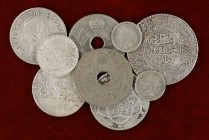 Lote de 9 monedas de diferentes países, siete en plata. A examinar. BC+/EBC-.