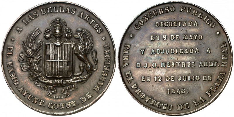 1848. Isabel II. Barcelona. (Cru.Medalles 558) (V.Q. 14308). 69,90 g. 52 mm. Cob...