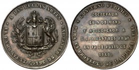 1848. Isabel II. Barcelona. (Cru.Medalles 558) (V.Q. 14308). 69,90 g. 52 mm. Cobre. Firmado: Pomar. Golpecitos. MBC+.