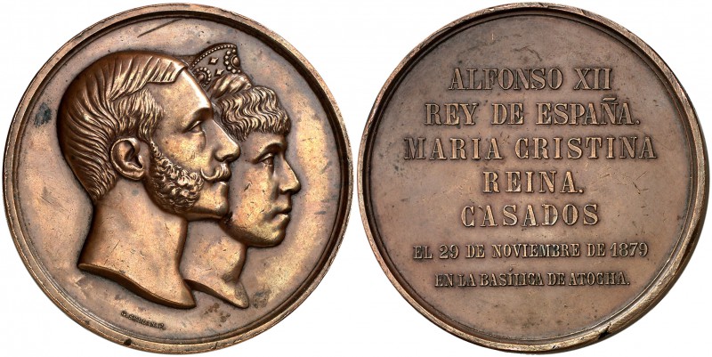1879. Alfonso XII. Casamiento Real. (V. 487) (V.Q. 14400). 254 g. 71 mm. Bronce....