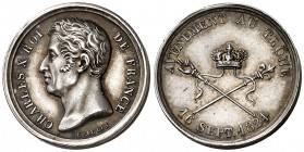 1824. Francia. Carlos X. Proclamación en Reims. 2,12 g. 15 mm. Plata. Firmado: Depaulis. EBC-.